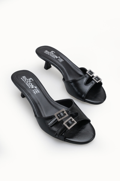 Adara Sia Women's Thin Heeled Slippers 00122605 Black Rustic