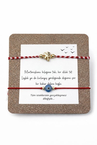 Unisex Set of 2 Marteniçka Lucky Bracelets - with Clover and Evil Eye Beads