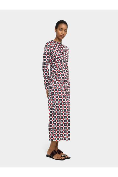 Women's Draped Square Patterned Dress