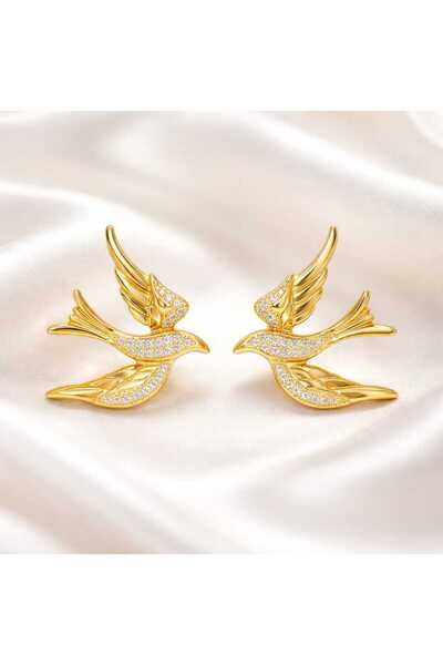 14K Gold Plated Zircon Stone Bird Figure Earrings