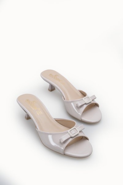 Nashira Lia Women's Thin Heeled Slippers 00122606 Beige Patent Leather