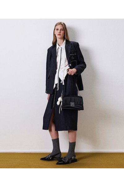 Belt Piece Striped Pattern Skirt