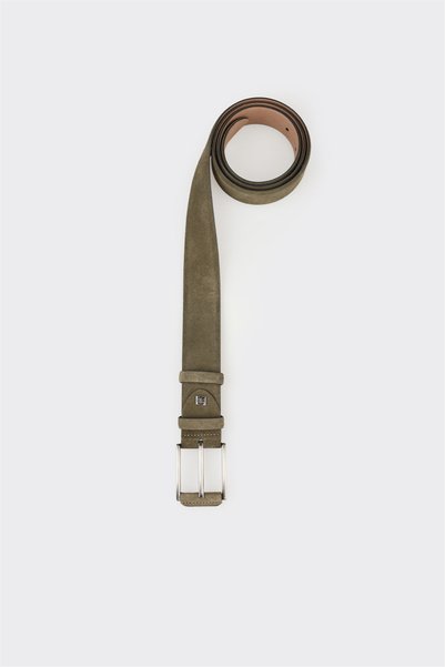 Khaki Leather Men's Belt