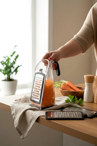 4-Piece Silicone Strappy Stainless Steel Grater - Garlic Grater with Lid and Measured Transparent Container 800 ml