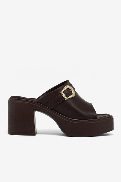 Women's Brown High-Sole Comfortable Shoes Buckled Slipper