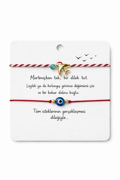 Marteniçka Lucky Bracelet with Swallow and Evil Eye Beads, Set of 2