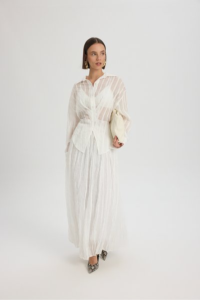 Tanoa Stripe Pattern Ecru Long Skirt