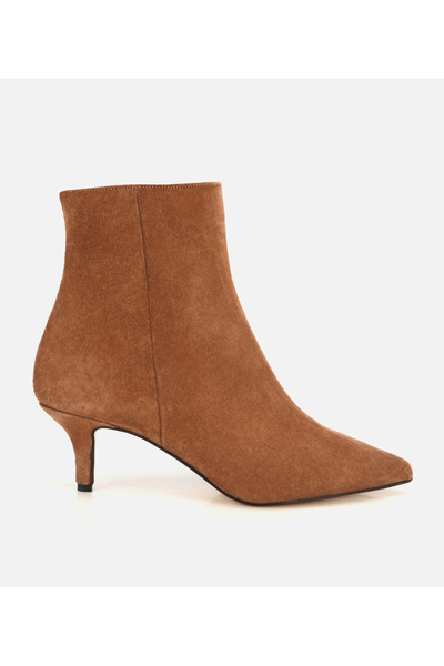 Women's Suede Leather Tan Pointed Toe Ankle Heeled Boots