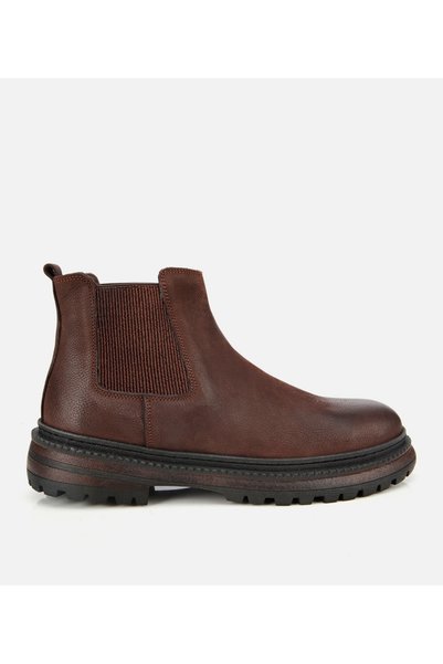 Men's Nubuck Leather Brown Chelsea Boots with Rubber Detail