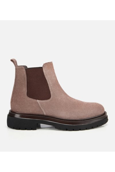 Men's Suede Leather Mink Rubber Detailed Thick Soled Chelsea Boots