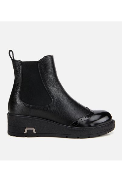 Women's Leather Black Stretch Wedge Heel Ankle Chelsea Boots