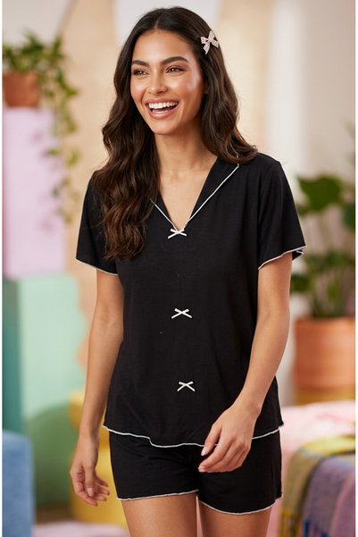 Black Bow Knitted Shorts Set7872