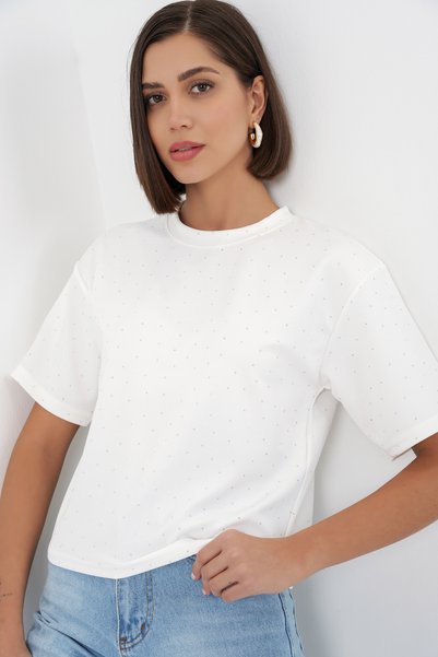 Women's Stone Detailed T-Shirt 990 - White