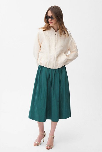 Pleated Midi Length Taffeta Skirt