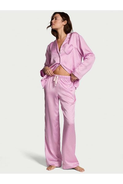 Glazed Satin Heart Long Pajama Set