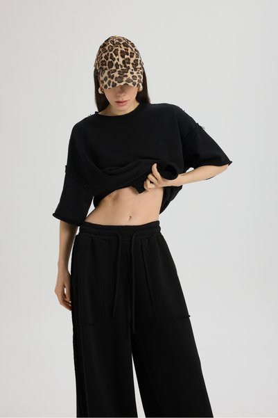Flex Black Oversized T-Shirt Tracksuit Set
