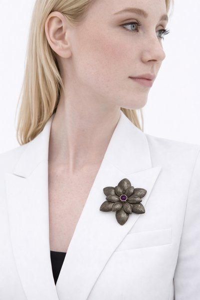 Flower Form Stone Detailed Brooch