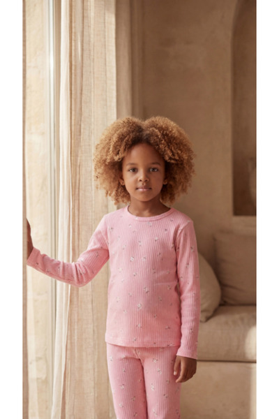 Girl's Floral Pajama Set Dark Pink