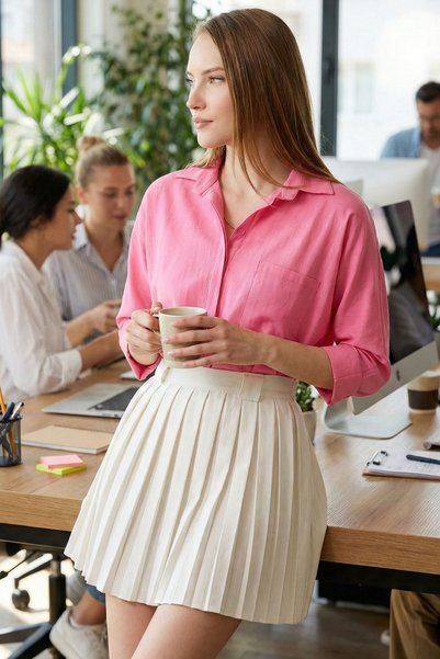 Women's Fuchsia Pocketed Casual Linen Shirt ARM-21Y001035
