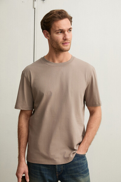 Solo Men's 100% Organic Cotton Lu Thick-Textured Comfort Fit Crew Neck Mink T-Shirt