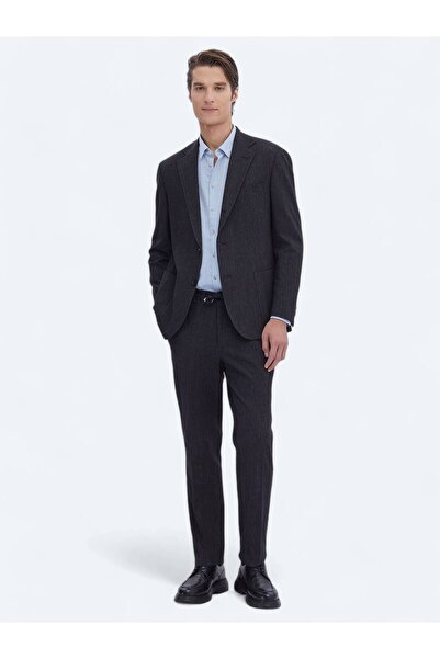 Црн еднобоен Modern Fit костум од мешавина на памук