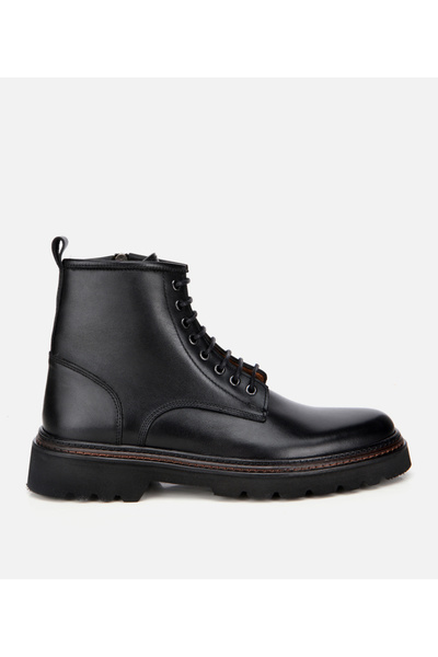 Men's Leather Black Zippered Thick-Soled Casual Boots
