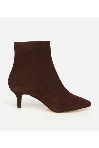 Women's Suede Leather Brown Pointed Toe Ankle Heeled Boots