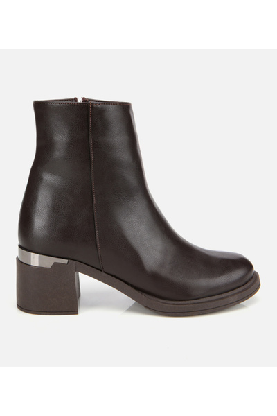 Women's Brown Metal Detailed Thick Soled Flat Ankle Boots