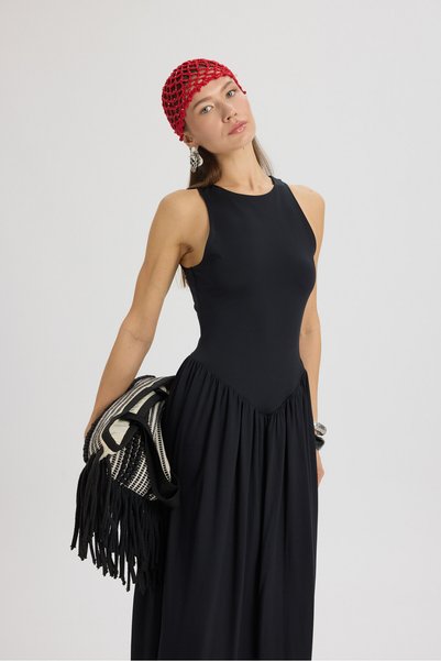 Alenya Triangle Detail Black Long Dress