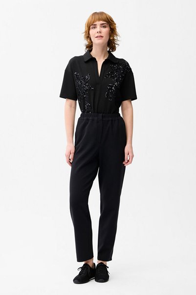 Gabardine Trousers with Elastic Waist