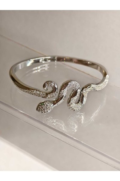 Snake Figure Zircon Stone Steel Women's Bracelet