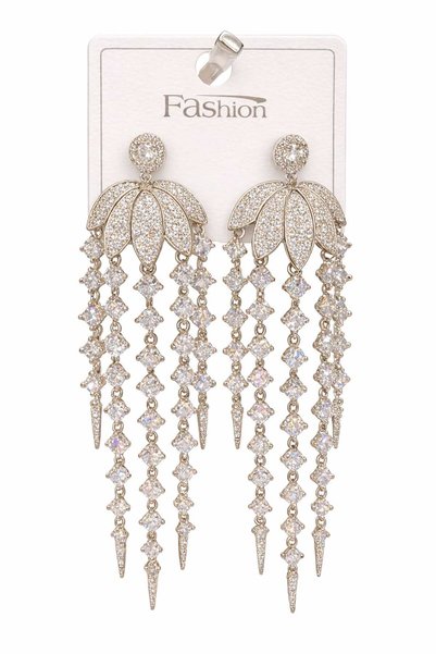 Long Dangling Zircon Stone Brass Women's Earrings