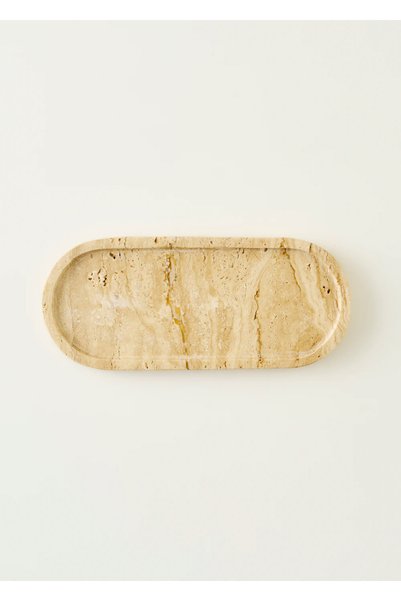 Ephesus Travertine Oval Decorative Plate Natural (12X28 cm)