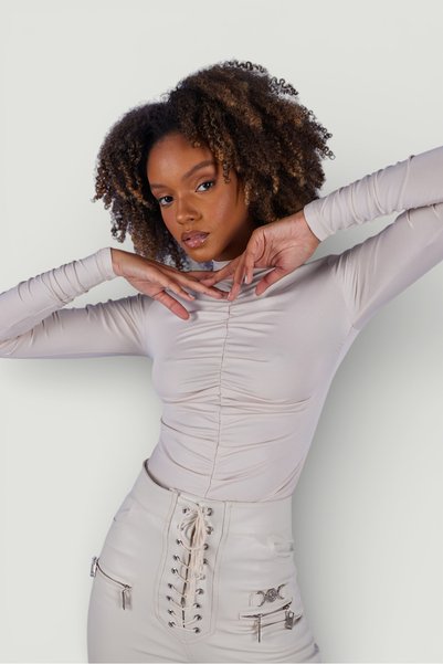 Drape Detailed Half Fisherman Draped Blouse Ecru
