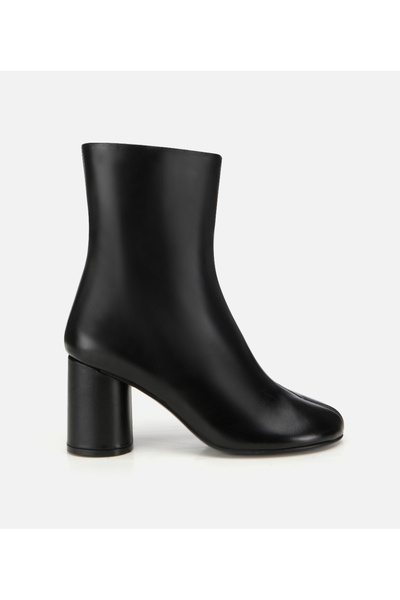 Women's Leather Black Stretch Block Detailed Heeled Boots