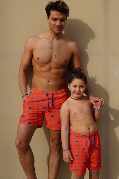 Father Son Digital Printed Sea Shorts C1156-c11018 Orange
