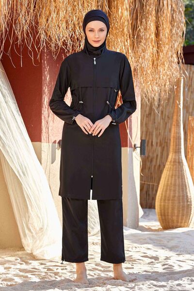 Parachute Full Covered Hijab Swimsuit Ebony 1413 Black