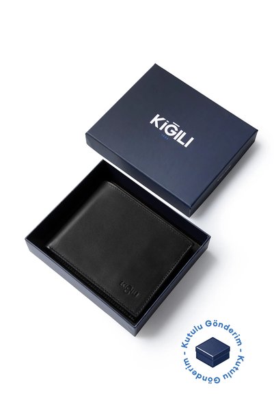 Flat Gift Box with Card Holder Money Compartments Genuine Leather Wallet