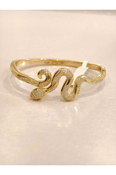 Snake Figure Zircon Stone Steel Women's Bracelet