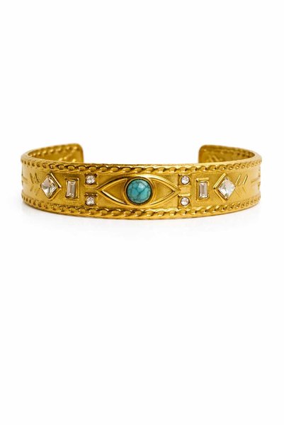 Stainless Steel Evil Eye Motif Stone Detail Women's Bracelet