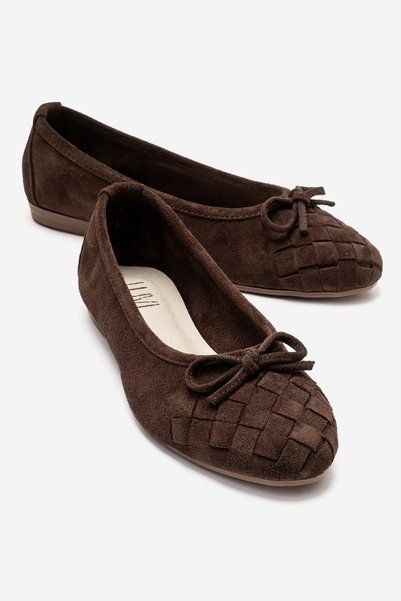 03 Brown Suede Genuine Leather Women's Ballet Flats Shoes