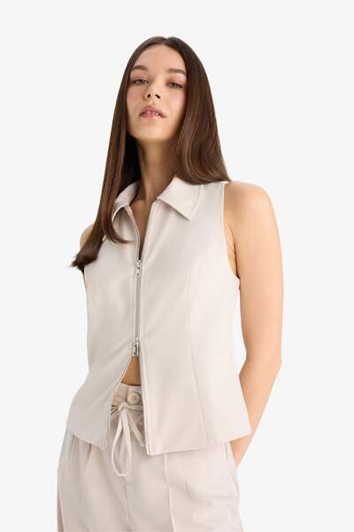 Polo Collar Zippered Woven Vest E5969Ax25Sp