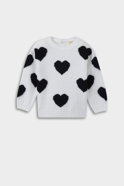 Crew Neck Heart Patterned Knitwear Sweater Baby Girl C8095A524Au