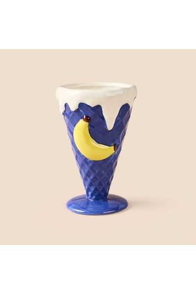 Kitchen Muz Patterned Ceramic Ice Cream Bowl - Blue