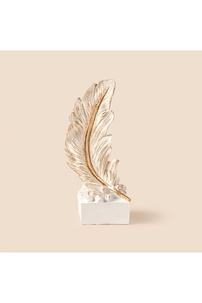 Deco Vertical Feather Decorative Object - White / Gold