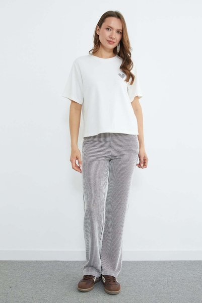 Striped Crew Neck Pocketed 2-Piece Set