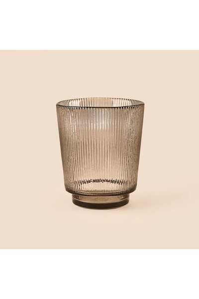 Deco Striped Glass Candle Holder - Smoked - 11 cm