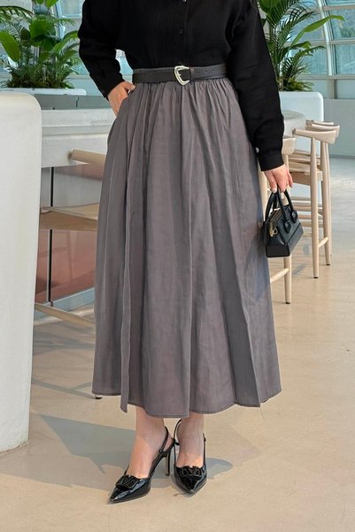 Pocket Detail Flared Skirt Metallic Gray