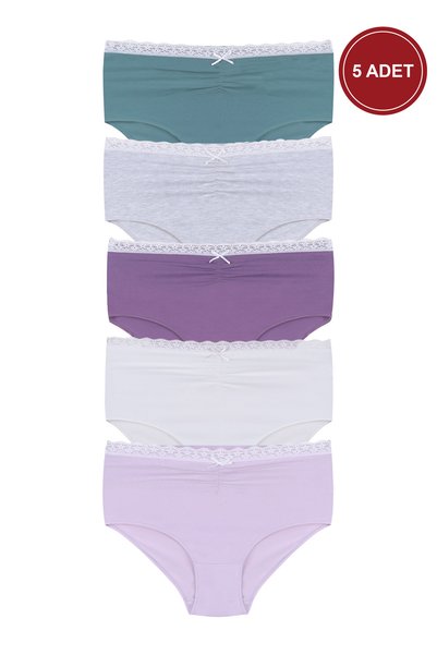 Women's 5-Pack, Cotton-Pack Front Waist, Lace-Pack, Ruched-Pack and Bowknot High Waist Panties