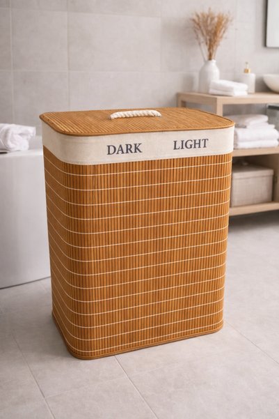 Urbann Bamboo Foldable 2 Compartment Laundry Basket Brown